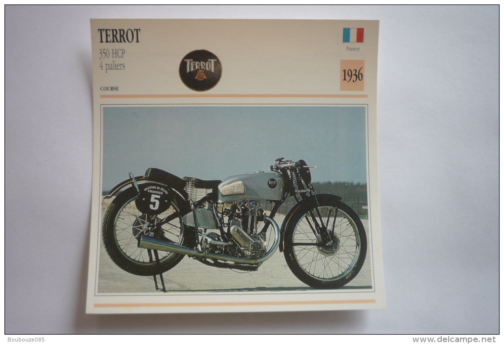 Transports - Sports Moto-carte Fiche Technique Moto - Terrot 350 Hcp 4 Paliers - Course -1936 ( Description Au Dos - Motorcycle Sport