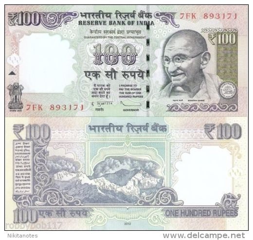 NDIA 100 Rupees Banknote World UNC Currency Money 2012 Note Gandhi - India