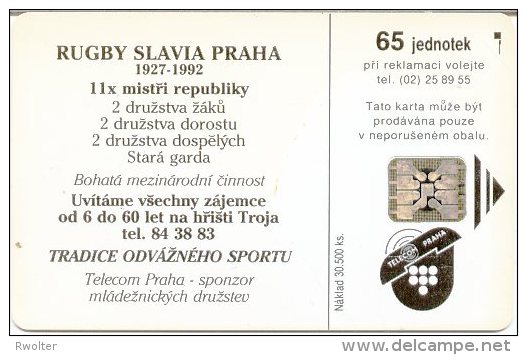 @+ Tchécoslovaquie - 65 U - Rugby Prague - SC5 - 30 500 Ex - 1992. - Tchécoslovaquie