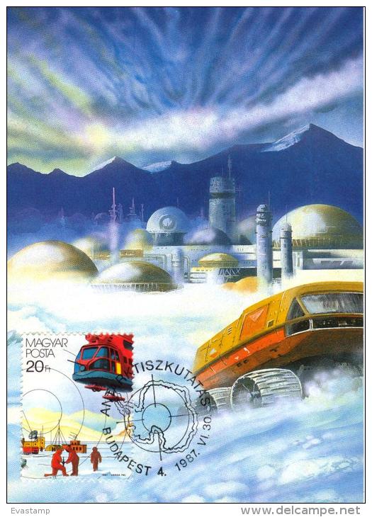 HUNGARY-1987.Maximum Card Souv.Sheet - Antarctic Research/Mirnij Research Station   Mi:Bl.190. - Maximumkarten (MC)