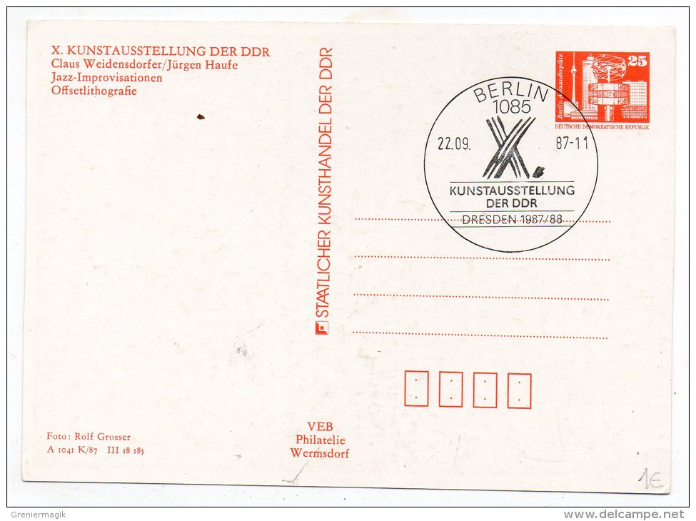 Entier Postal 10 Pf - Claus Weidensdorfer Jürgen Haufe - Jazz Improvisationen 1987 - Berlin - DDR - Postcards - Used