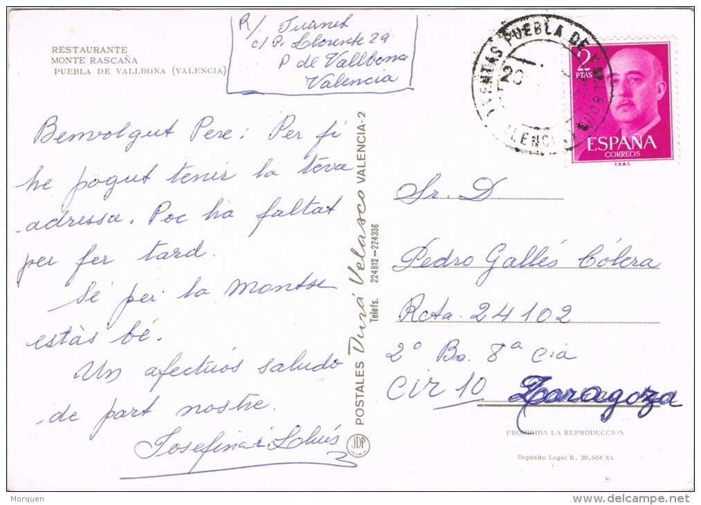 5746. Postal VENTAS PUEBLA De VALLBONA (valencia) 1964. Restaurant - Lettres & Documents