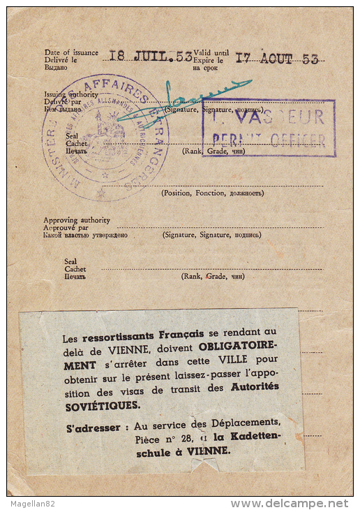 WW2. PAYS OCCUPES POLITIQUEMENT ET MILITAIREMENT PAR LA WEHRMACHT. LAISSER-PASSER .OCCUPATION ALLEMANDE.PARIS. VIENNE. - Documents