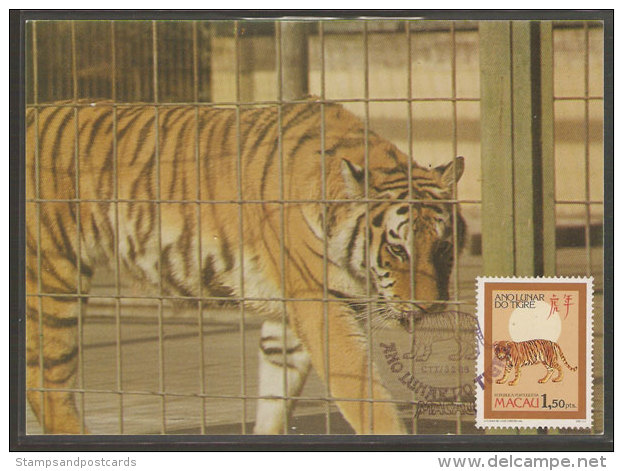 Macau Année Lunaire Du Tigre Carte Maximum 1986 Macao Lunar Year Of The Tiger Maxicard - Cartes-maximum