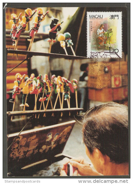 Macau Professions Typiques Vendeur De Poupées De Farine Carte Maximum 1991 Macao Professions Flour Dolls Seller Maxicard - Maximumkaarten