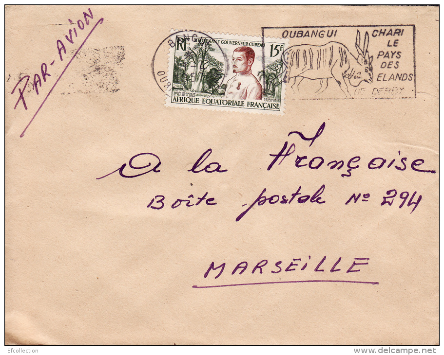 SUPERBE BANGUI OUBANGUI AFRIQUE EQUATORIALE COLONIE FRANCAISE LETTRE PAR AVION FRANCE MARSEILLE FLAMME MARCOPHILIE - Storia Postale