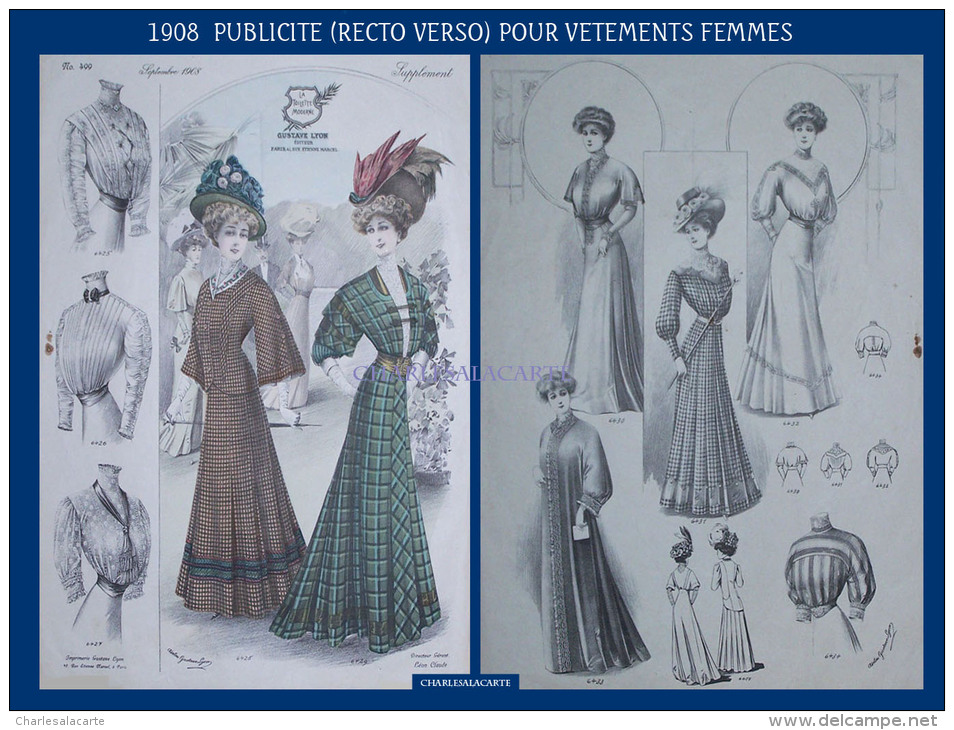 1908 ADVERT PAGES FOR WOMENS CLOTHING PUBLICITE RECTO VERSO POUR VETEMENTS FEMMES - Publicités