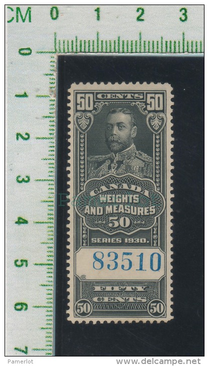 Canada Tax Stamp, Timbre Taxe - Poids Et Mesure 1930 FMW65 50 Cents  No Cancel With Is Gum Some Print On Gum  Used - Steuermarken