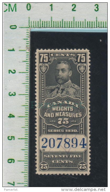 Canada Tax Stamp, Timbre Taxe - Poids Et Mesure 1930 FMW66 75 Cents  No Cancel With Is Gum Some Print On Gum  Used - Steuermarken