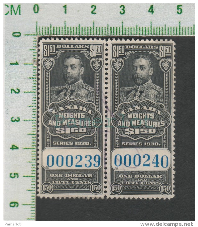 Canada Tax Stamp, Timbre Taxe - Poids Et Mesure 1930 FMW68$1.50  Se-tenant Pair Remarquez Le Nombre Peu Elevé - Fiscale Zegels