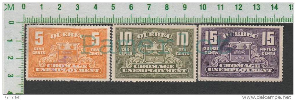 CanadaCanada Tax Stamp, Timbre Taxe - Quebec1934-39 Chomages Les Trois Timbres QU1,2,3 - Fiscale Zegels