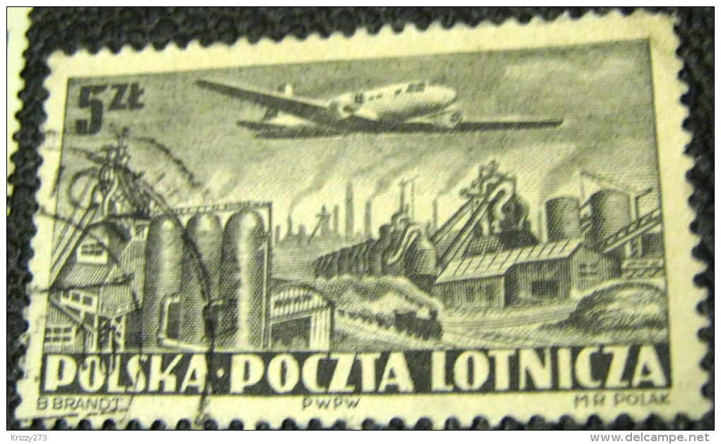 Poland 1952 Airmail Aircraft Over Steel Works 5zl - Used - Oblitérés