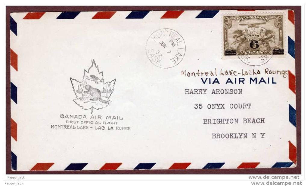 Canada 1932 First Official Flight Cover Saskachewan Montreal Lake - Lac La Ronge C-6 Postage - ....-1951