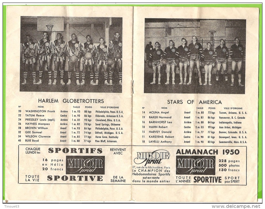 BASKETBALL - PROGRAMME SOUVENIR De 1950 - HARLEM GLOBETROTTERS - ALL STARS OF AMERICA - Otros & Sin Clasificación