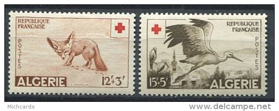 ALGERIE 1957 - Fennec Cigogne Croix Rouge - Neuf AVEC Legere Trace Charniere (Yvert 343/44) - Unused Stamps