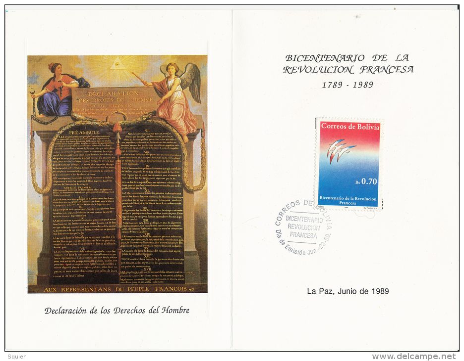 Human Rights,French Revolution, First Day, French Embassy,1989,Beautiful Condition - Bolivië