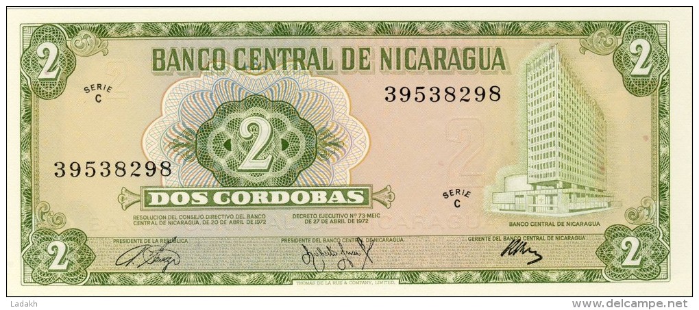 BILLET # NICARAGUA # 2 CORDOBAS # 1972 # PICK 106 # NEUF # - Nicaragua