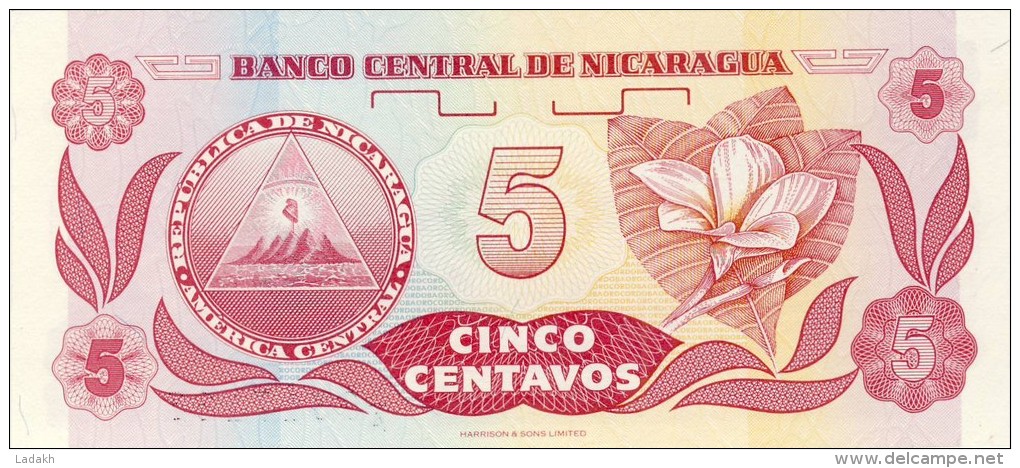 BILLET # NICARAGUA # 5 CENTAVOS DE CORDOBA  # 1991 # PICK 168 # NEUF # - Nicaragua