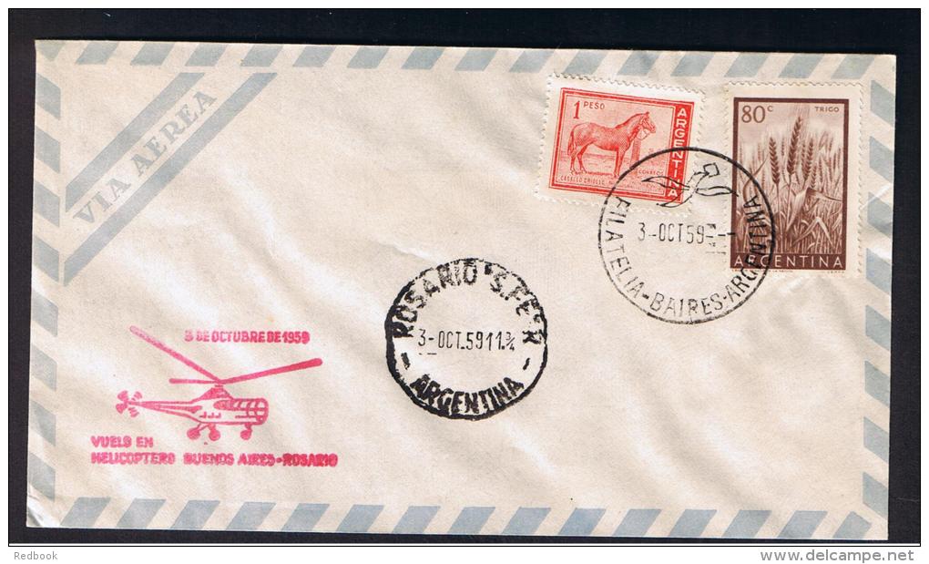 RB 953 - 1959 Argentina Helicopter Cover - Buenos Aires To Rosario - Aviation Theme - Lettres & Documents