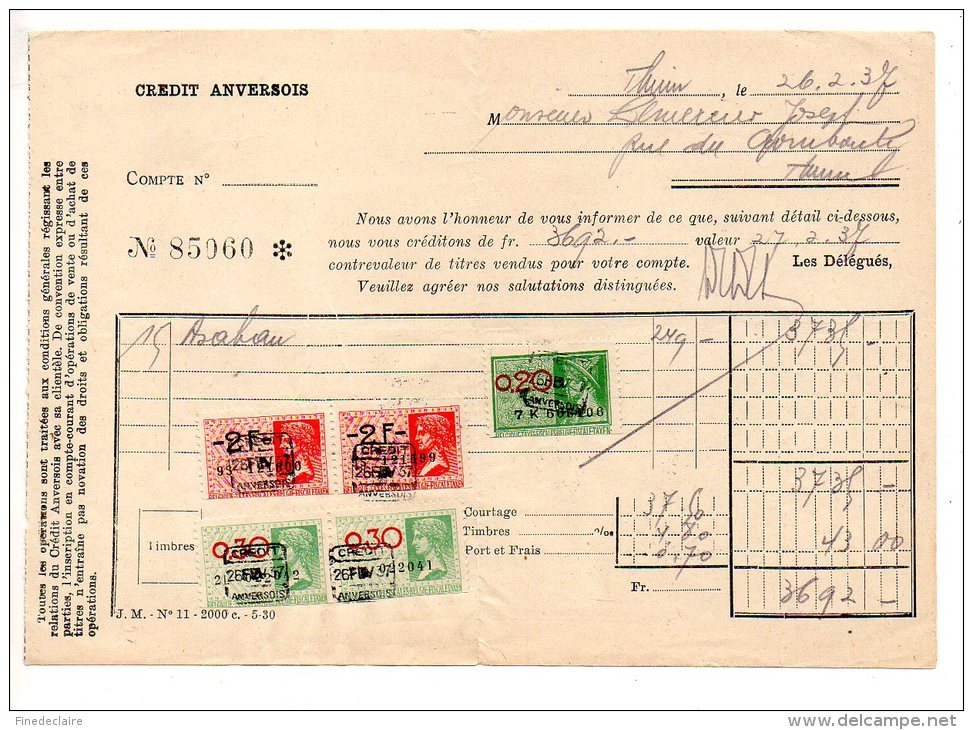 Crédit Anversois - 1937 - Banco & Caja De Ahorros