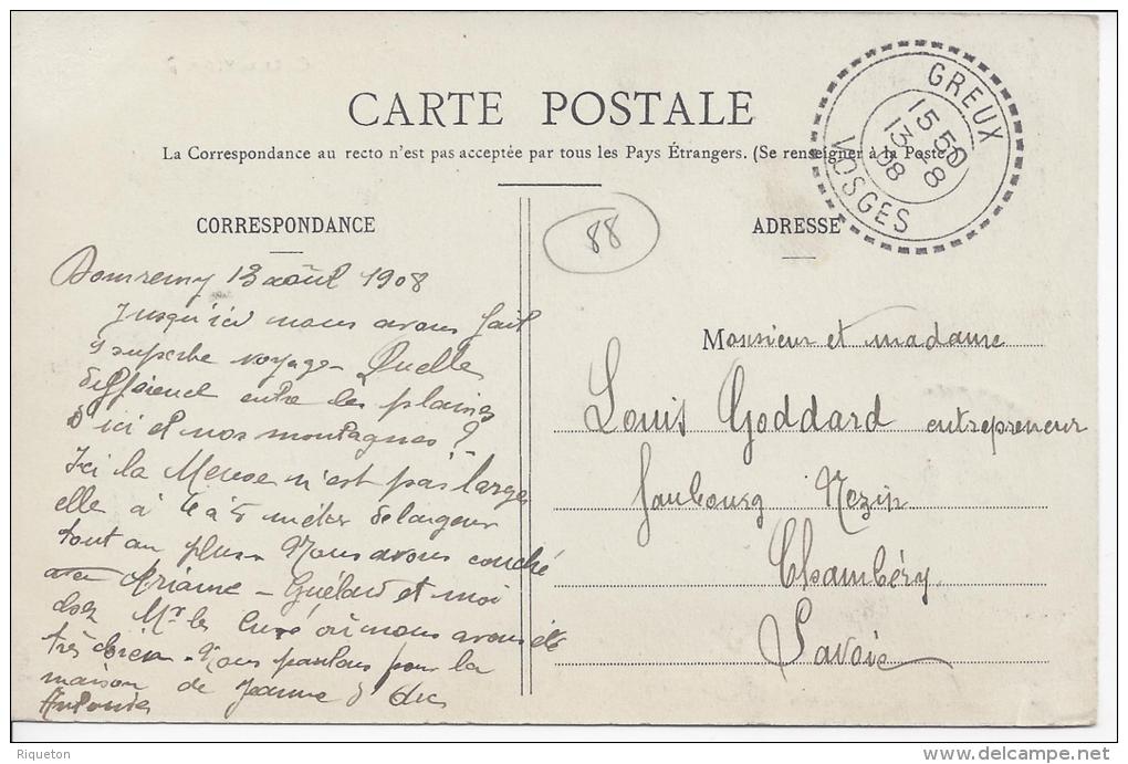 FR - 1908 - VOSGES - CORRESPONDANCE DE GREUX A DESTINATION DE CHAMBERY SUR C.P.A - - Cachets Manuels