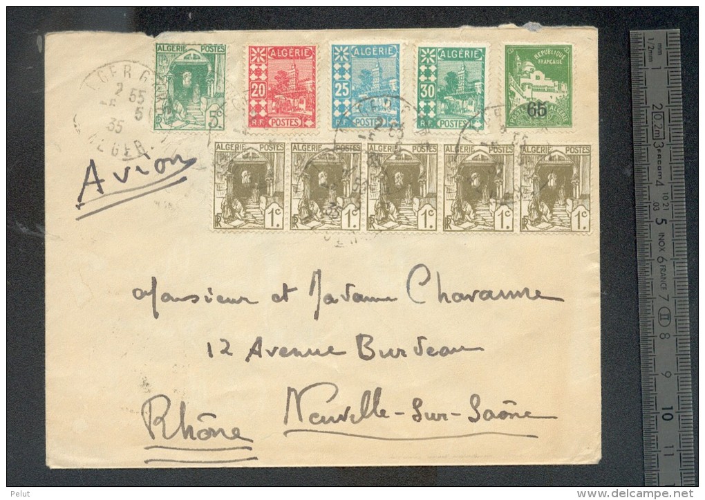 Enveloppe Algérie 1935 Trés Bel Affranchissement - Grand Café D´Alger - Lettres & Documents