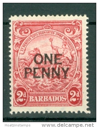 Barbados: 1947   Badge Of Colony - Surcharge   SG264d   1d On 2d  [Perf: 14] [Broken ´E´]  MH - Barbados (...-1966)