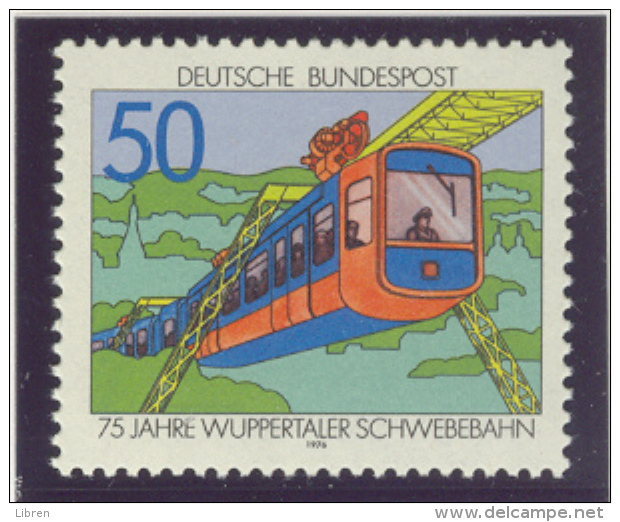 BL3-65 GERMANY 1976 MI 881 WUPPERTALER FLOATING TRAM, PUBLIC TRANSPORT. MNH, POSTFRIS, NEUF**. - Tranvías