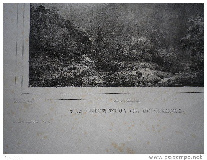 Vue Prise Près De Montaigle. Lithographie Originale Vers 1850. - Estampes & Gravures