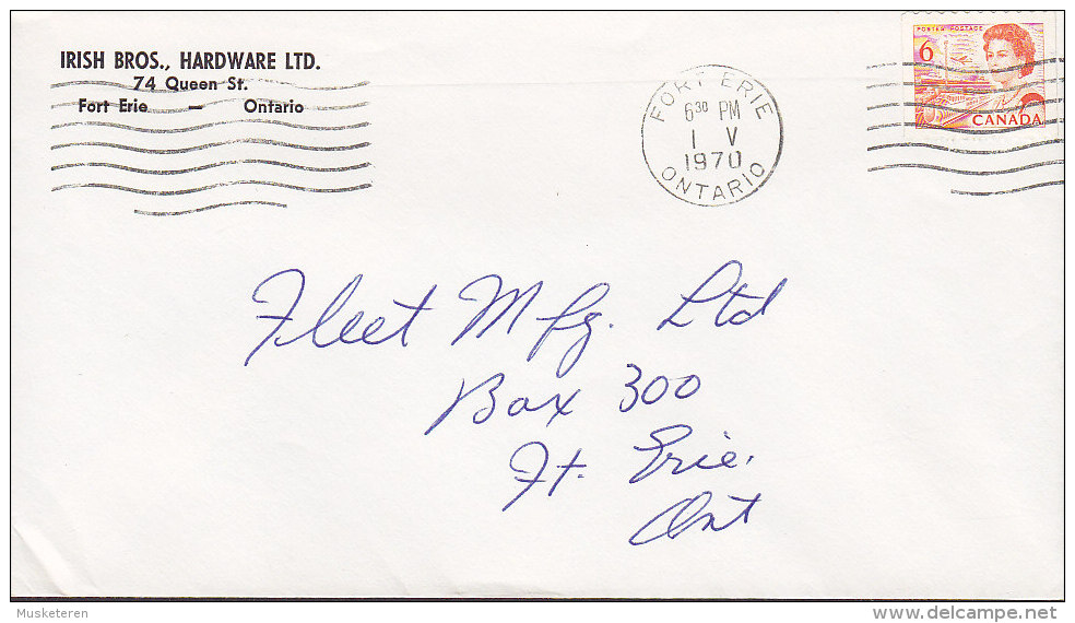 Canada IRISH BROS., FORT ERIE Ontario 1970 Cover Lettre Locally Sent QEII. 2-Sided Perf. Stamp - Briefe U. Dokumente