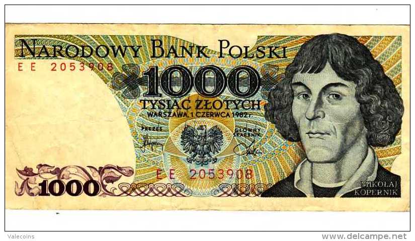 * POLONIA POLAND POLEN - 1000 Zlotych 1982 XF-    COPERNIC  KOPERNIK - Pologne