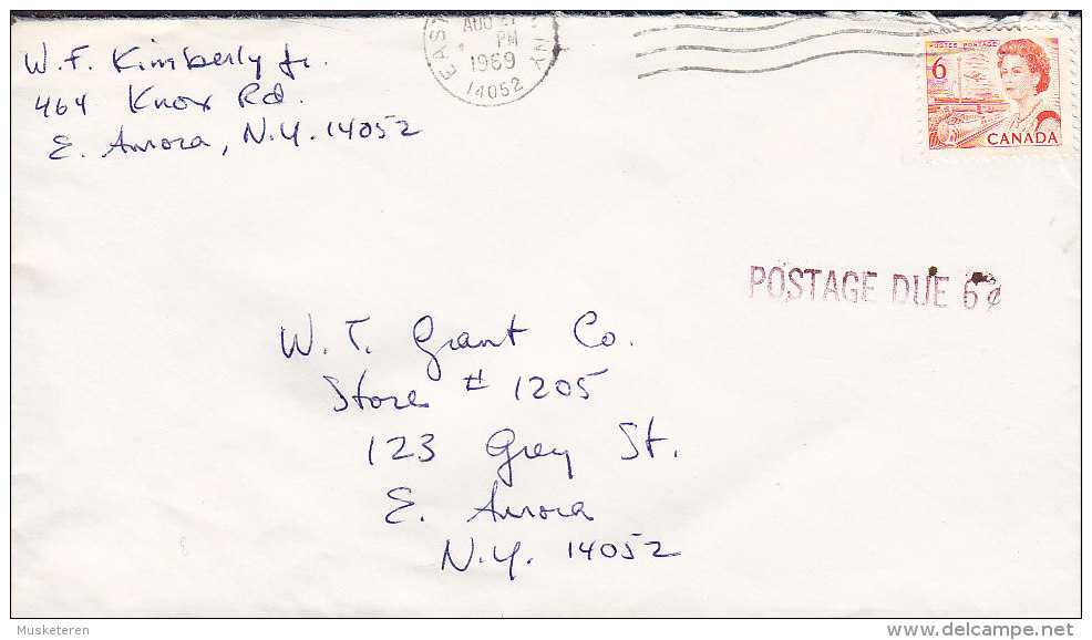 Canada EAST AMORA (N.Y.) 1969 Cover Lettre QEII. 4-Sided Perf. Stamp POSTAGE DUE 6 C Line Cancel !! - Briefe U. Dokumente