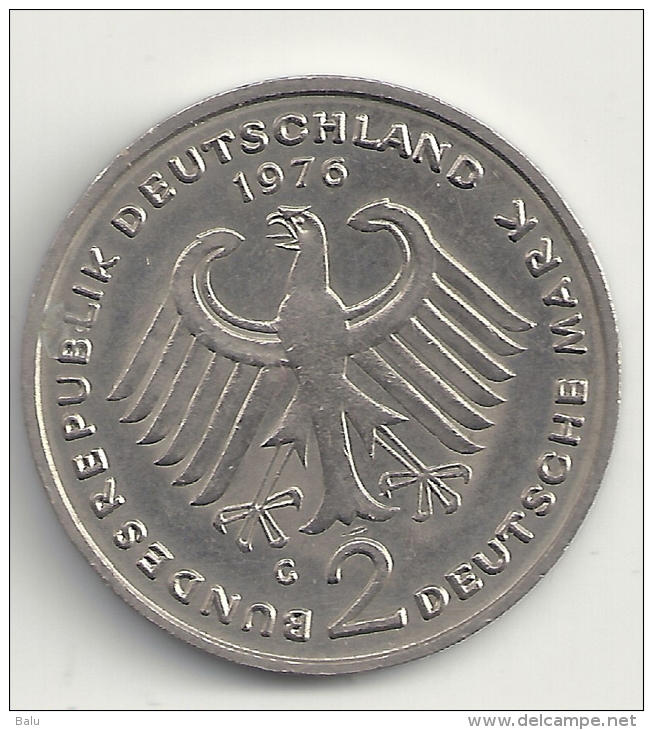 Deutschland 2DM Deutsche Mark Konrad Adenauer 1976 G - Siehe Beide Sehr Guten Scans! - 2 Mark