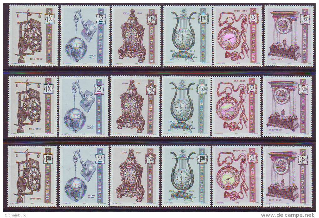 1190a: Österreich 1970, Uhrenmuseum Wien, Alte Uhren, Legende Plus 3 Sätze ** Mint Postfrisch - Clocks