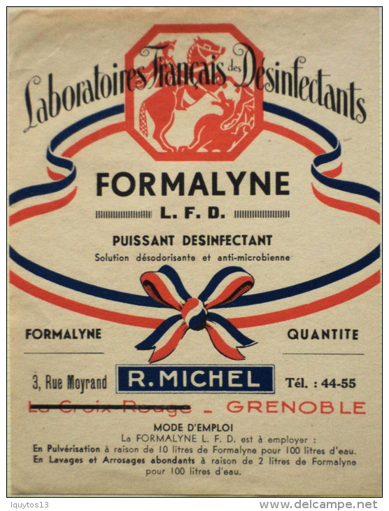 ETIQUETTE ANCIENNE De BOITE " De FORMALYNE PUISSANT DESINFECTANT " - R. Michel Grenoble - Parfait état - - Other & Unclassified