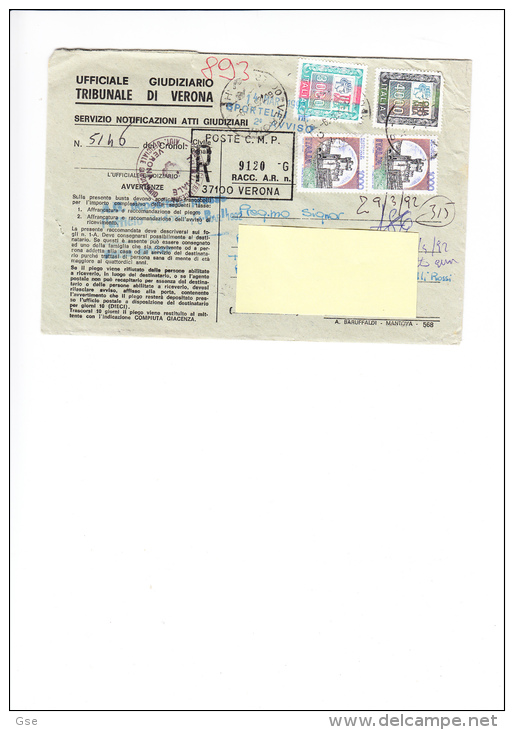 ITALIA 1992 - Servizio Notificazioni Atti Giudiziari - Tribunale Verona - 1991-00: Storia Postale