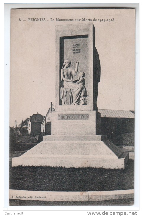 Cpa " FEIGNIES - Monument Aux Morts " - Photo Deflandre Ed. Hautmont - Feignies