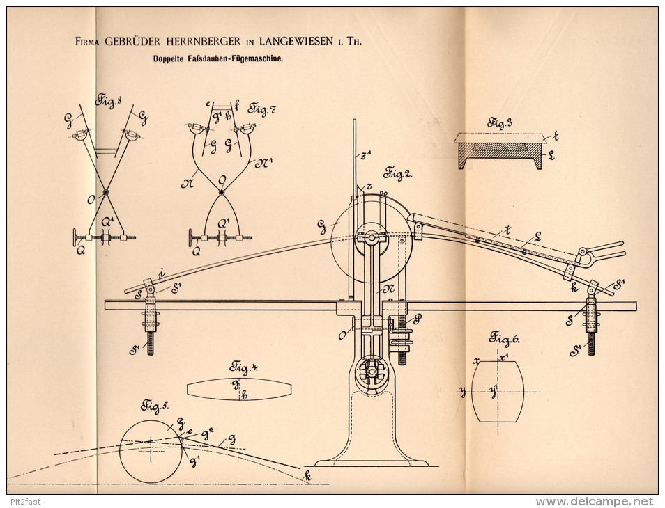 Original Patentschrift - Gebr. Herrnberger In Langewiesen I. Th., 1894 , Faßdauben - Fügemaschine , Tischlerei , Ilmenau - Tools