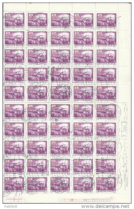 HUNGARY - UNGHERIA - MAGYAR 1973 TRAIN  Communication, Postal, POSTAGE DUE STAMPS. Postal Operations SHEET USED. - Fogli Completi