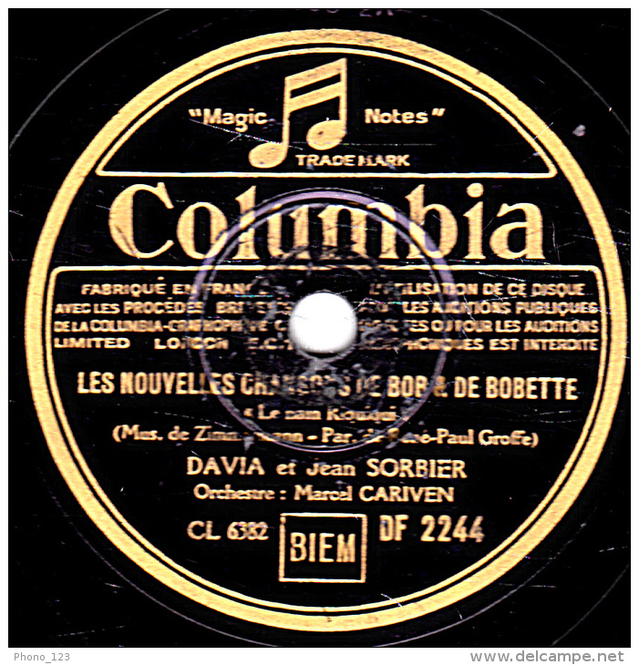 78 Trs Columbia DF 2244 - Etat TB - LES NOUVELLES CHANSONS DE BOB ET BOBETTE La Ronde Des Petits Lapins Le Nain Riquiqui - 78 Rpm - Schellackplatten