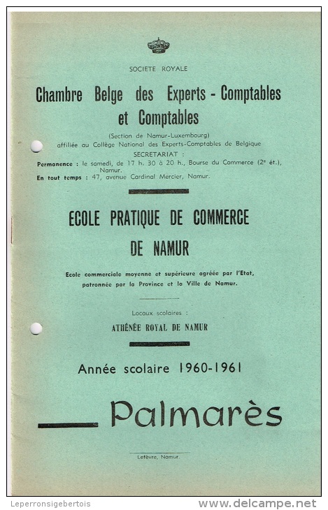 PALMARES ECOLE PRATIQUE DE COMMERCE DE NAMUR 1960-1961 - Diplômes & Bulletins Scolaires