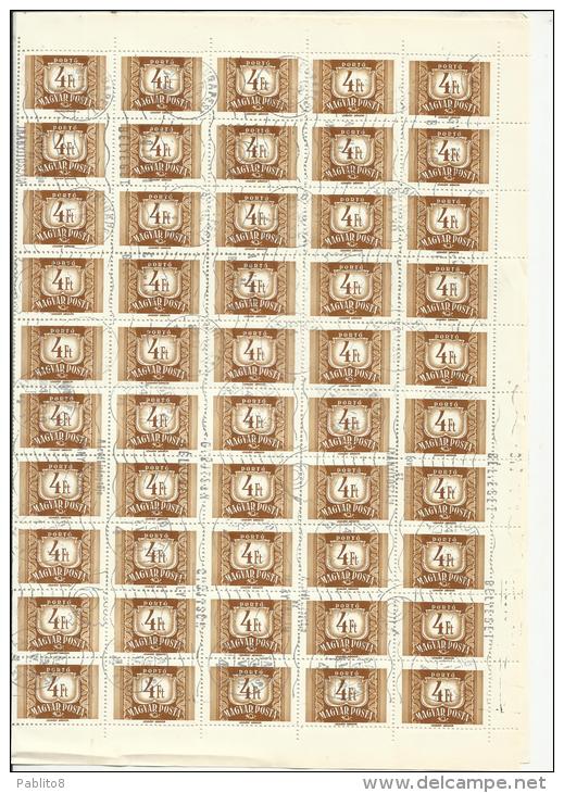 HUNGARY - UNGHERIA - MAGYAR 1965 1969 DUE POSTAGE PORTO 4 FT NUMERAL TASSE CIFRA SHEET USED FOGLIO USED - Ganze Bögen