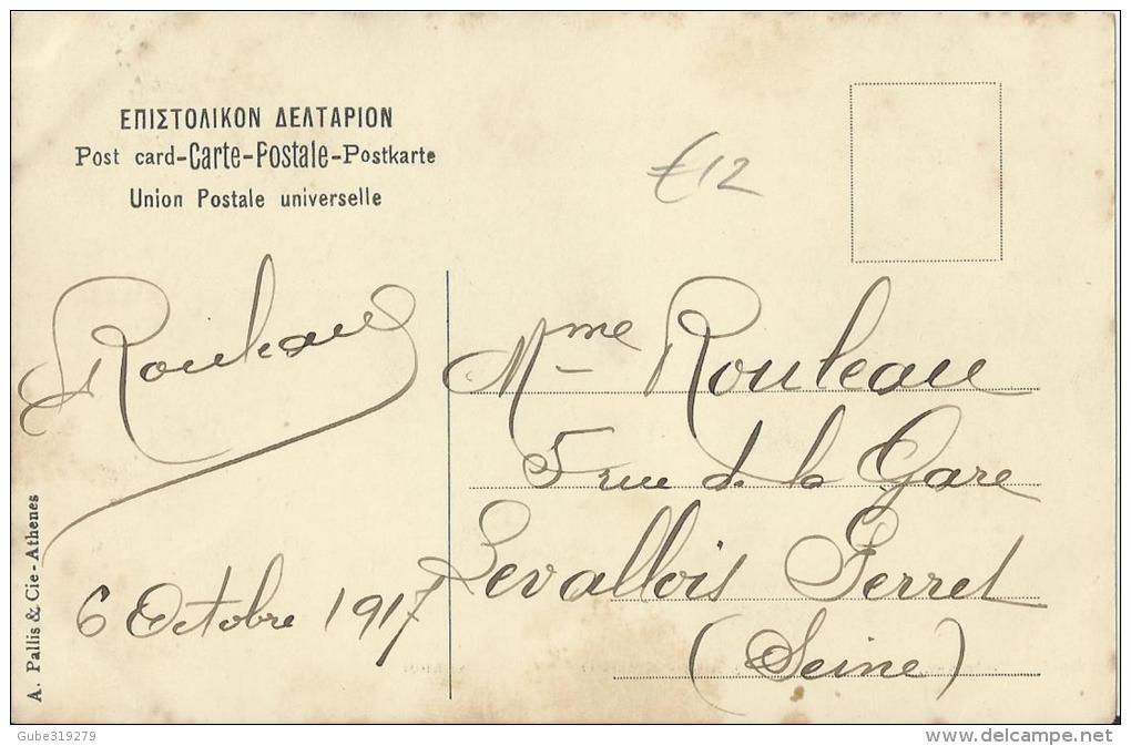 GREECE 1917 – POSTCARD – DELPHES – MARMARIA – MAILED TO LEVALLOIS PERRET / FRANCE PAR “SERVICE AUTOMOBILE”  SANS TIMPRE - Brieven En Documenten
