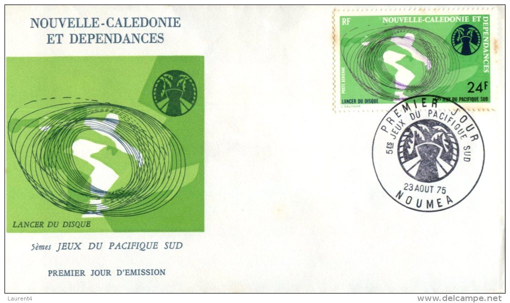 (313) New Caledonia FDC Cover - Premier Jour De Nouvelle Caledonie - 1975m- Jeux Du Pacifique Sud (Lancer De Disc) - FDC