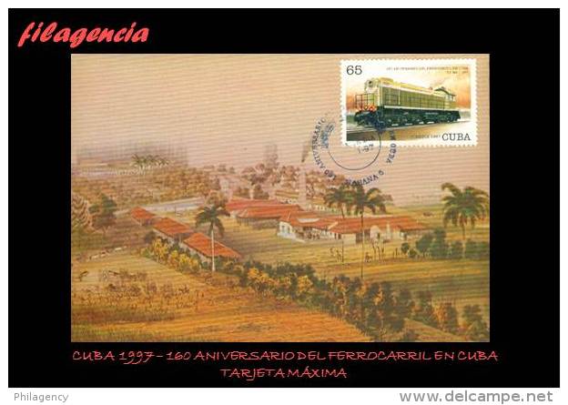 TRASTERO. CUBA. ENTEROS POSTALES. TARJETAS MÁXIMAS 1997. 160 ANIVERSARIO DEL FERROCARRIL EN CUBA - Cartes-maximum