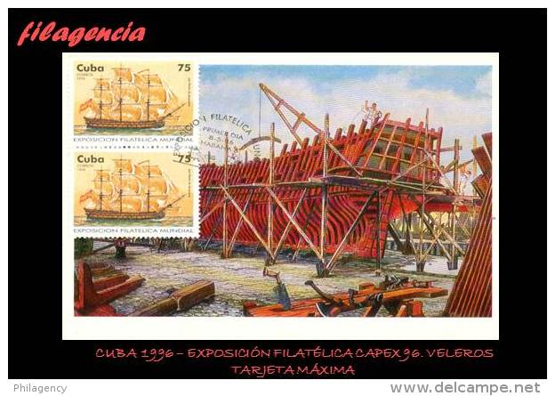 TRASTERO. CUBA. ENTEROS POSTALES. TARJETAS MÁXIMAS 1996. BARCOS VELEROS. EN PARES - Cartoline Maximum