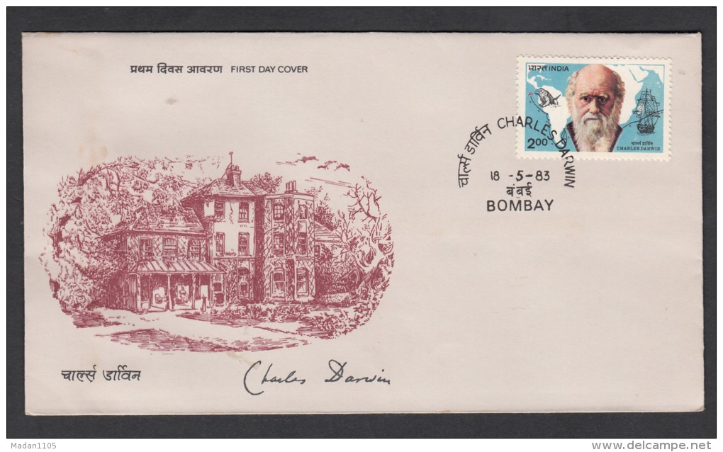 INDIA,  1983,   FDC,  Charles Darwin, ( 1809-1882),  Bombay Cancellation - FDC