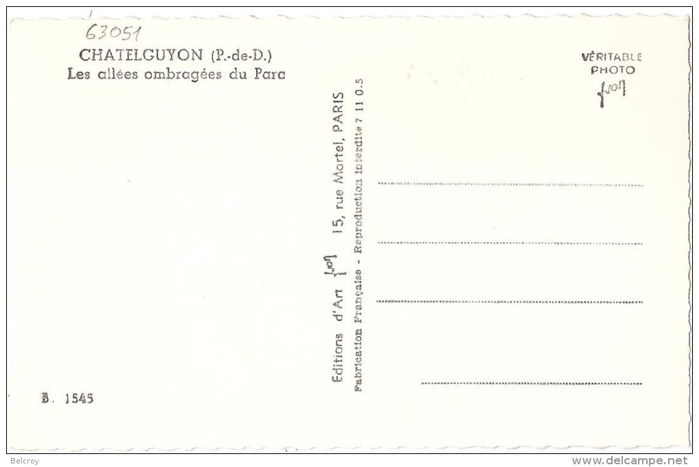 Dépt 63 - CHÂTELGUYON - (CPSM 8.8x13.9cm) - Les Allées Ombragées Du Parc (Châtel-Guyon) - Châtel-Guyon