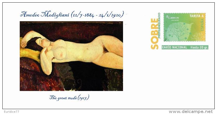Spain 2013 - Amedeo Modigliani  Nudes  - Special Prepaid Cover - Desnudos