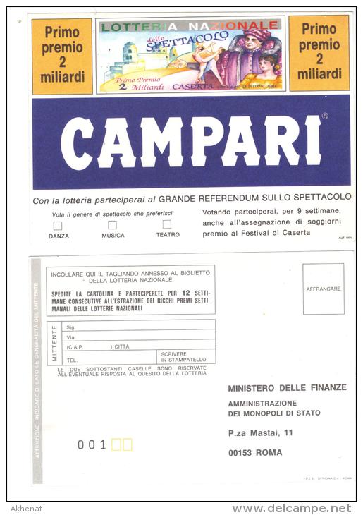 BOL5 - LOTTERIA Nazionale Dello Spettacolo 1991 . Cartolina Nuova Pubblicità Campari . Scan Fronte/retro - Biglietti Della Lotteria